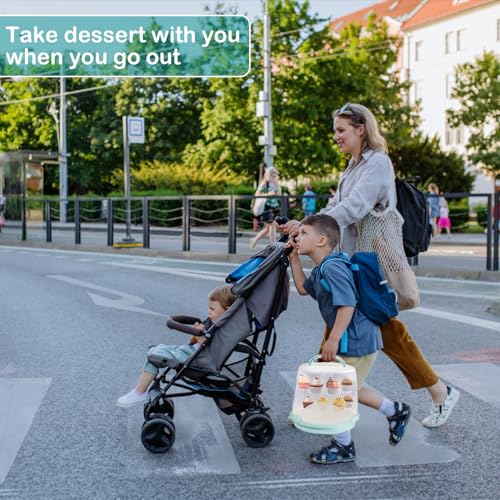 Cake Carrier Round Cake Stand Plus Height Cake Container with Cupcakes Pad, Handle, Lid Reusable Package Box for Transporting Desserts,Pie,Toast,Fruit (10" Blue) - color: 10" Blue
