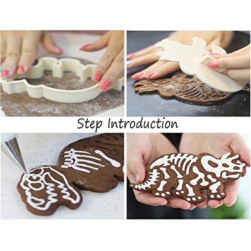 Jurassic Dinosaur Cookie Cutters and Skeleton Stampers T-Rex Stegosaurus Triceratops Fossil Cookie Cutters Set (Pack of 6)