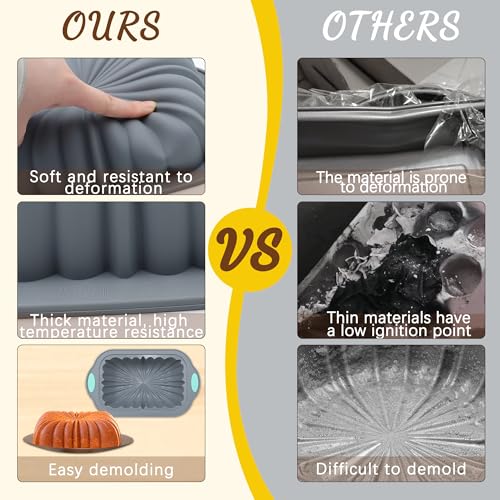 To encounter 44 Pieces Silicone Cake Pan Set, 3 Sizes Silicone Fluted Bread Pan with Reusable Baking Cups, Food Grade Baking Mold for Brownie, Bread, Muffin, Light Grey - size: 44 Pcs Bread Loaf Pan