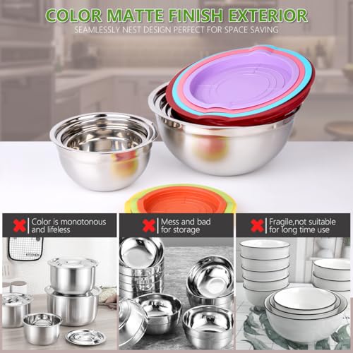 Leidawn Mixing Bowls with Lids Set, 25 PCS Colorful Mixing Bowl for Kitchen - color: Multicolor