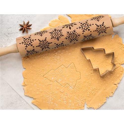 Mrs. Anderson’s Baking Embossing Rolling Pin, Snowflake Design, European Beechwood - style: Snowflake, 8-Inch