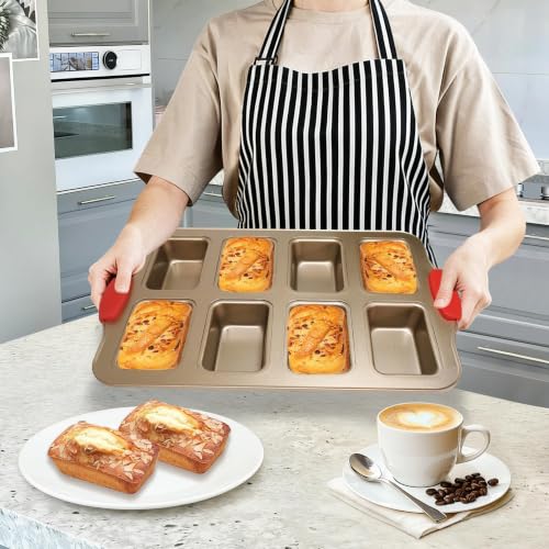 Mini Loaf Pans 8 Cavity Loaf Baking Pans With Silicone Handle Gold - color: Gold, size: 8 Cavity Mini Loaf Pan