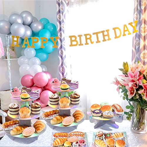 Zopeal 7 Pcs Dessert Table Display Set 3 Tiered Cupcake Stand, Laser Silver - color: Laser Silver