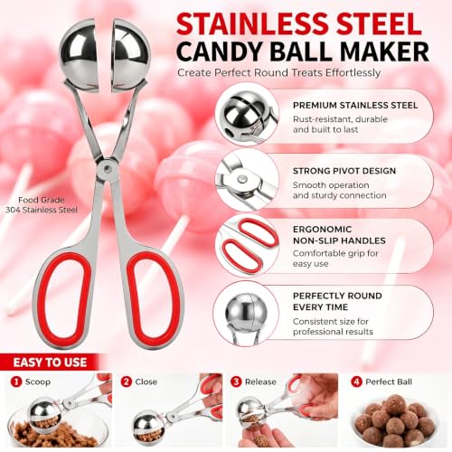 Cake Pop Mold Sticks Set, Ball Shape Cake Pop Maker Mold with 100 Pcs Paper Sticks, Clear Wrappers & Gold Twist Ties, DIY Lollipop Baking Tools for Candy & Cake Pop Making