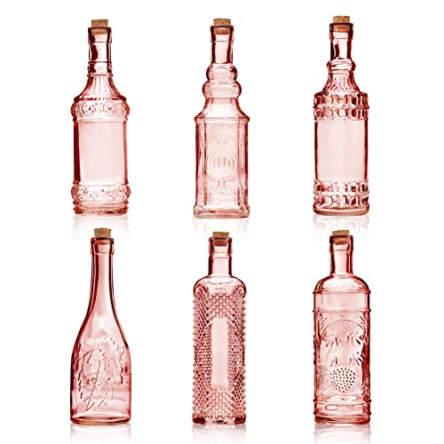 BULK PARADISE Assorted Reddish Glass Bottles with Corks, 6 Pack, 2.5in X 9in, 16oz - color: Reddish/Orange