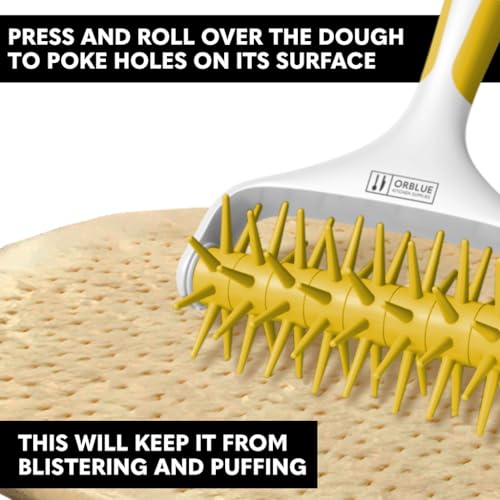 Orblue Pizza Dough Docker, Pastry Roller with Spikes, Pizza Docking Tool for Home & Commercial Kitchen - Pizza Making Accessories that Prevent Dough from Blistering, Yellow - color: Yellow