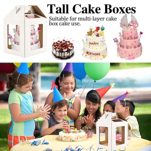 Cake Boxes - 2 Pack Tall Cake Box 10x10x12 Inch, 6 Windows - color: 10X10X12-White