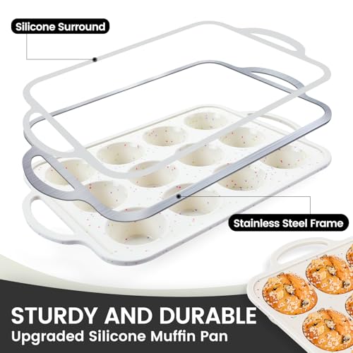 Vinino 2Pack Silicone Muffin Pan for Baking with Metal Reinforced Frame, Regular 12 Cup and Jumbo 6 Cup Nonstick Cupcake Pan Set, BPA Free Silicone Muffin Tray Molds for Oven Dishwasher Safe - size: Standard+Jumbo