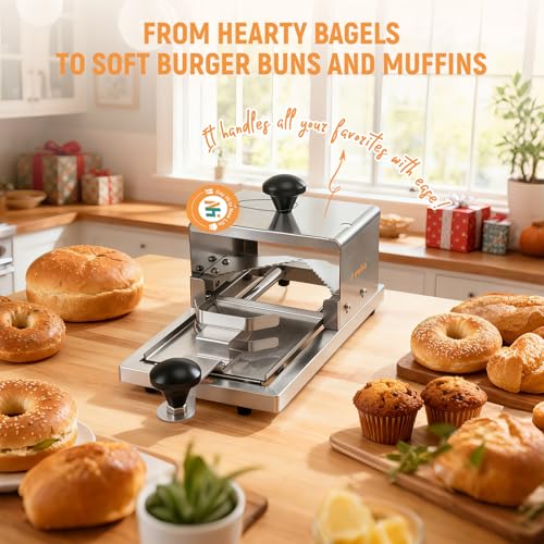 Newhai Commercial Bagel Slicer, Stainless Steel, for Even Bagels & Buns