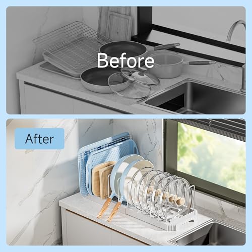 MUDEELA Pots and Pans Organizer under Cabinet, White - color: White, size: 12 Adjustable Dividers