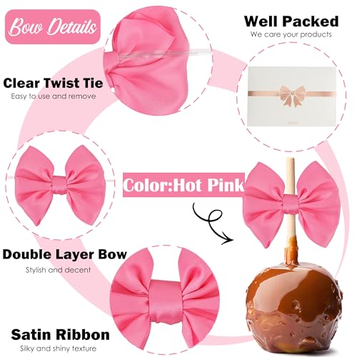 AIMUDI Hot Pink Satin Ribbon Bows with Twist Ties for Treat Bags 3.5" Pink Bows for Crafts Small Bows for Gift Wrapping Premade Bows for Cake Pop Candy Apples Gift Bags Wedding Baby Shower -24 Counts - color: Hot Pink