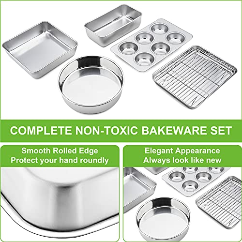 P&P CHEF Baking Pans Set of 6, Stainless Steel Bakeware Set for Cooking