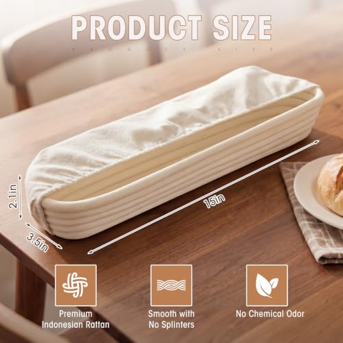 Vesici 15 Inches 10 Pack Baguette Banneton Proofing Basket with Linen Liner - size: 15 Inches