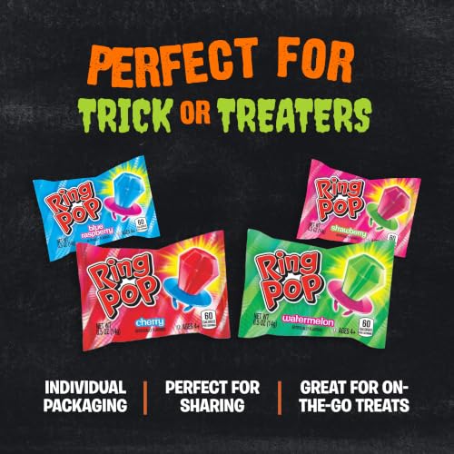 Ring Pop Halloween Candy Lollipops, 20 Count, Assorted Flavor Party Favors - size: 20 Count Bag