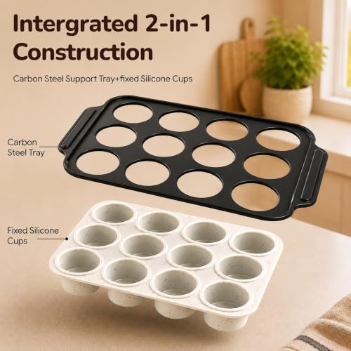 2 Pack Silicone Muffin Pans for Baking, 12-Cup Muffin Tin with Metal Frame - color: 2 White