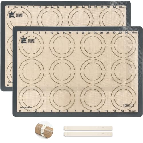 GUANCI 2 Pack Silicone Baking Mats, 11.6" x 16.5" Each, 0.7mm Thick, Food Grade Non-Stick Reusable Baking Mats & Baking Sheet Liners for Cookies, Macarons, Bread, Pizza & Pastry - color: 2PCS-GR