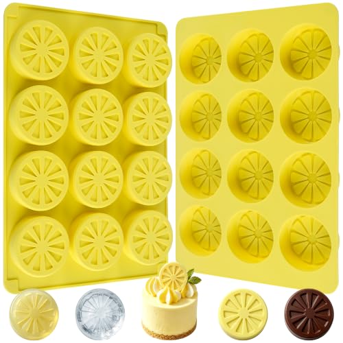 2Pcs Lemon Silicone Mold for Ice Cube, 12-Cavity 3D Lemon Shape Fruit Silicone Mold for Chocolate, Ice, Candy, Mousse Cake - color: 12-cavity small lemon shaped mold