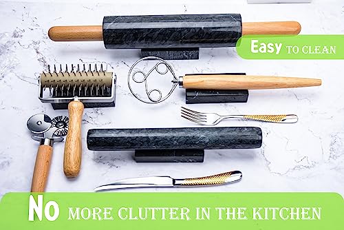 Marble Rolling Pin Holder,Rolling Pin Display Rack,Suitable for Storing Rolling Pin,Pizza Roller,Spoon,Knive,Fork and Other Kitchen Utensils,Set of 2(Black) - color: Black