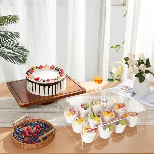 Acacia Wood Cake Stand with Lid,2-in-1 Large Rectangular Cake Stand,16*12" - size: Rectangular 17*13*9