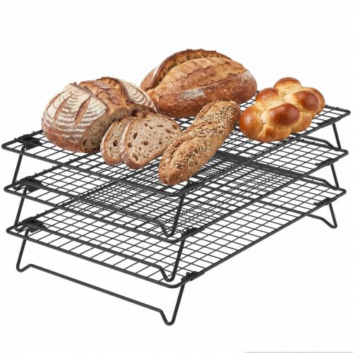 3 Pack Cooling Racks for Cooking and Baking, 17 x 11 Inch 3-Tier Stackable Cookie Cooling Rack Tall Baking Racks, Carbon Steel Roasting Wire Rack for Baking, Grilling Making Jerky (Black) - size: 17” x 11”-3 Pack