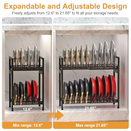 Housolution 2 Tier Expandable Pot and Pan Lid Organizer Holder Rack