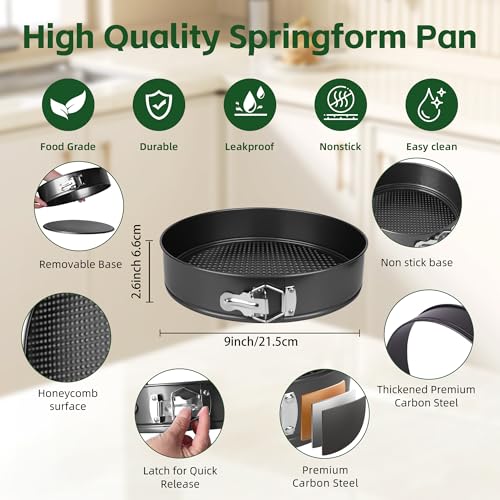 9 Inch Nonstick Springform Pan - Cheesecake Pan with Removable Bottom, Round Baking Mold for Cheesecake, Pie, Desserts & More - Baking Bakeware Accessory, Matte Black - size: 9 inch