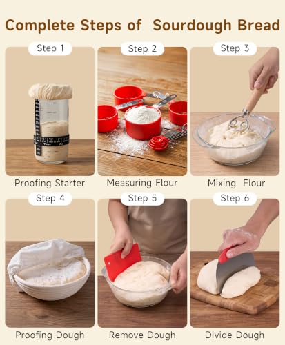 Sourdough Starter Kit with Jar Round & Oval Bread Proofing Basket
