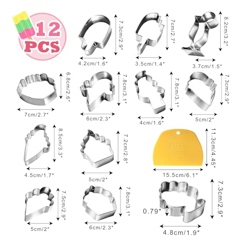 12Pcs Popsicle Mini Cookie Cutters Set with Dough Scraper