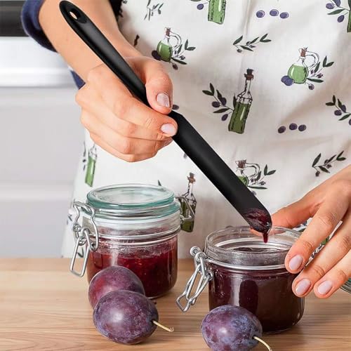 【5 Pack】Silicone Jar Spatula, Long Handle Jar Scraper Spurtle, Sourdough Spatula, Non-Stick Heat Resistant Cake Cream Spatulas Set, Small Spatulas for Kitchen Use - color: Black,Red,Orange,Blue,Green
