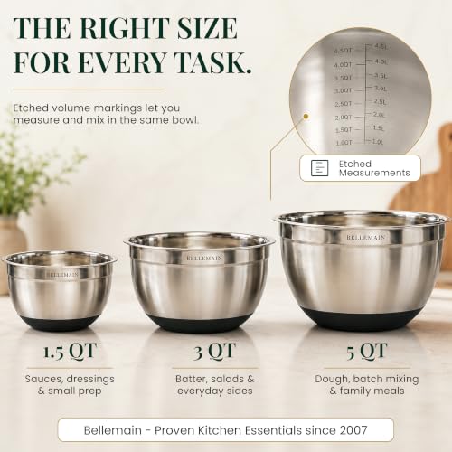 Bellemain Stainless Steel Mixing Bowls with Airtight Lids Set - Set of 3 - size: 3 Piece