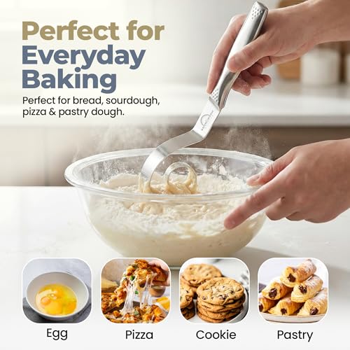Seamless Dough Whisk, Stainless Steel Danish Dough Wisk, 9" Bread Whisk for Sourdough, Cookies, Pizza, Pastry, Dishwasher Safe Dough Hook - size: Seamless Dough Whisk