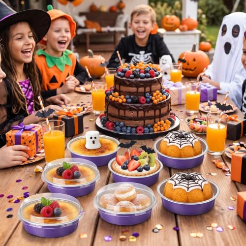 Yinder 120 Pcs Halloween Cake Pans with Lids, 8oz Pie Tin for Party, Purple - color: Purple