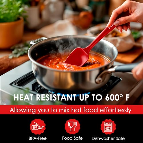Silicone Spoon Spatula - 600ºF Heat-Resistant Non-Stick Rubber Spoonula | Use as Silicone Kitchen Scraper Utensil - Baking and Cooking Strong Stainless Steel Core | UpGood Kitchen Utensils, (Red) - color: Red
