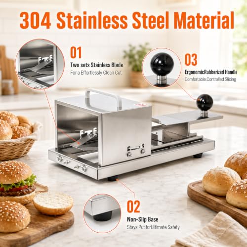 Manual Bagel Slicer,Adjustable Thickness Hamburger Bagel Cutter Slicer,with 2 Stainless Steel Blade Commercial Bread Slicer Machine