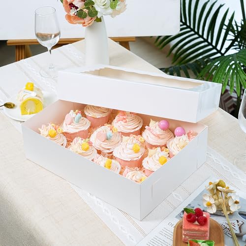 Moretoes 10pcs 14x10x4in Quarter Sheet Cake Boxes with Window, White Large - size: 14*10*4In