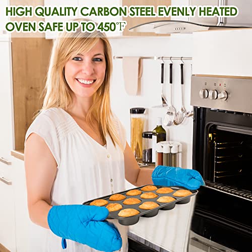 Mini Muffin Pan 12 Cup with Removable Bottom,Nonstick Cupcake Pans for Baking,Mini Muffin Cheesecake Tin for Oven, 12 Cavity Premium Carbon Steel Bakeware for Bite Size Tarts