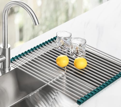 Tomorotec Roll Up Dish Drying Rack Over Sink,304 Steel,17.7x15.5,DarkGreen - color: Dark Green, size: 17.7 x 15.5 in