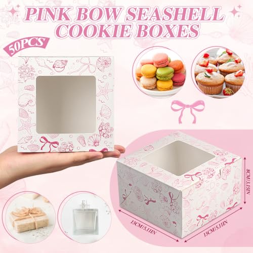 50 Pack Pink Seashell Cookie Boxes with Window - color: Pink, size: Seashell