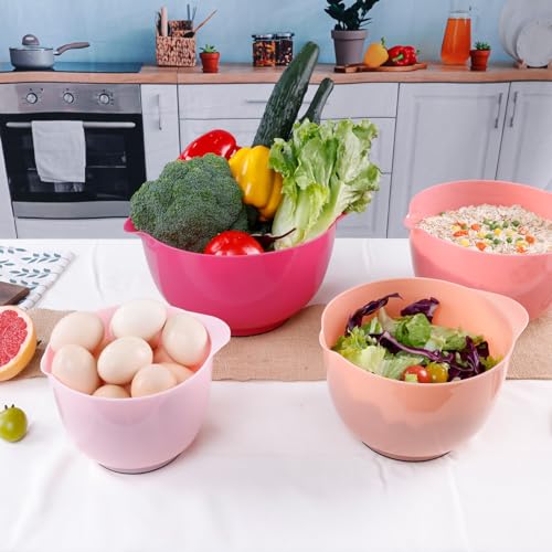 BoxedHome Mixing Bowls Set of 4, BPA Free Plastic,Microwave Safe, Rose Red - color: Pink Gradient