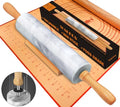 Walfos Marble Rolling Pin Set With Non Stick Silicone Pastry Mat, 16.5 Inch Dough Rolling Pins For Making Pizza, Tortillas And Cookies, Backing Rolling Pin For Pie Crust, Pizza, Pasta (Gray & White) - size: 16.5 in + pastry mat