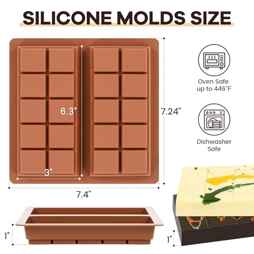 Dubai Chocolate Molds 1 Inch Deep, Silicone Chocolate Bar Mold – Non-Stick, Flexible, Large and Thick Homemade Chocolates, Candies, and Desserts - Set of 1 - color: Choco:1PC