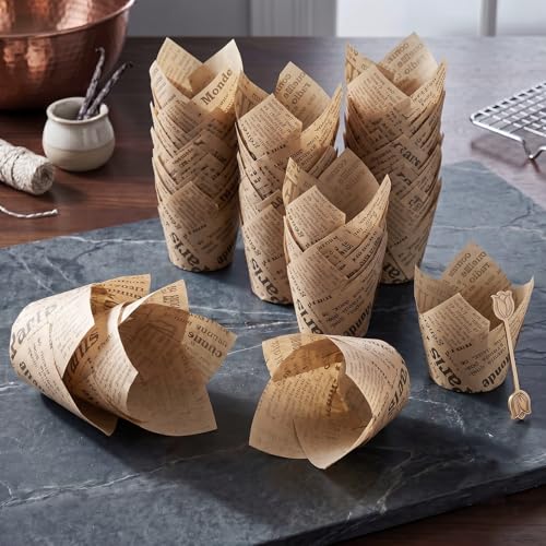 200 Pcs Newspaper Tulip Cupcake Liners for Baking, Natural Color - color: Natural Newspaper