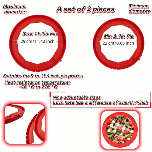 Silicone Pie Crust Shield, Adjustable Pie Edge Protector for 8-11.4 Inch Pies, 2-Pack Blue Baking Guards - Reusable, Non-Stick, Prevents Burned Edges for Perfect Golden Crust (Red) - color: Red