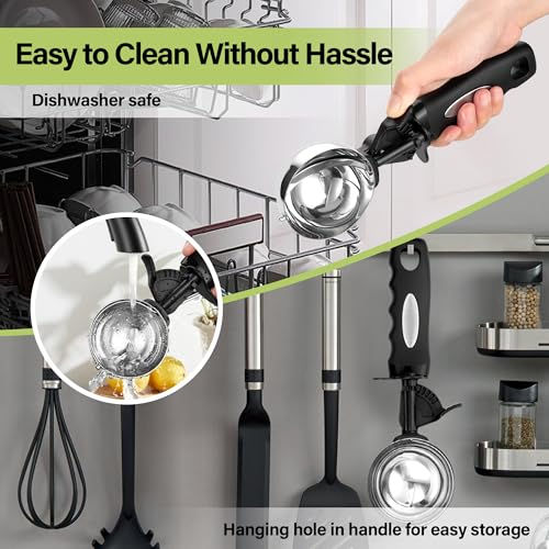 Ice Cream Scoop with Trigger, 6 Tbsp Cookie Scoop for Baking, 3 Oz Cookie dough Scooper, Large Ice Cream Scooper, Stainless Steel Portion Scoop, 90 ml - size: 6 tsp (70 mm)