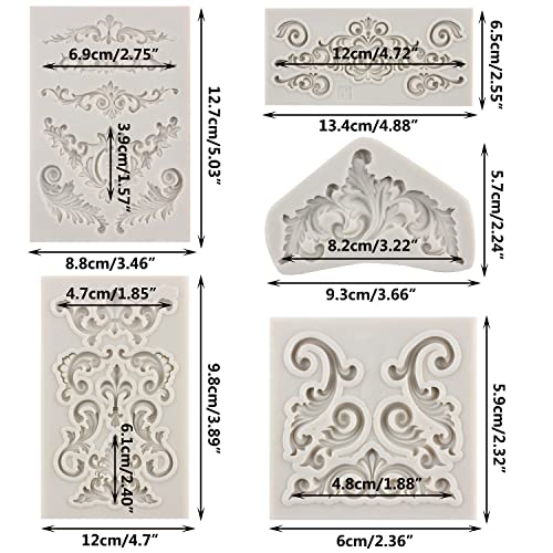 Sijiangmold Baroque Silicone Mold Scroll Relief Lace Fondant Mold Set of 5 - color: Style C