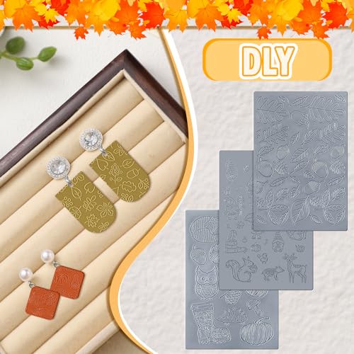 DoubleFill 12 Pcs Polymer Clay Texture Sheets Autumn for Jewelry Making - style: Autumn