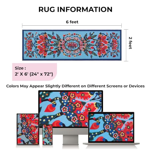 Lotus Runner Rug 2x6 Washable Accent Rug - color: Blue Flower, size: 2' x 6' (Rectangular)