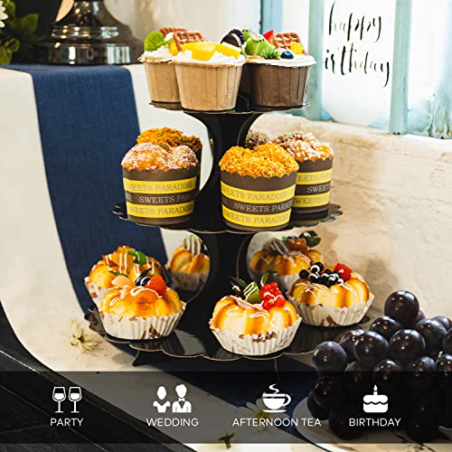 Cupcake Stand Black 3-Tier 2-Pack, Cardboard Dessert Display Tower - color: Black 2 Pack
