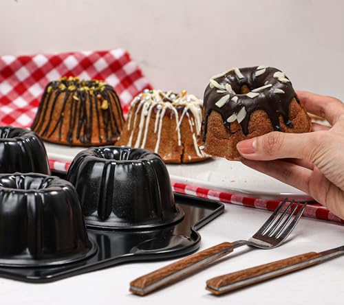Webake Mini Fluted Cake Pan for Baking, Nonstick 3.5" Small Fluted Cake Pans Heavy Gauge Carbon Steel, 6-Cavity - size: 3.5 Inch Fluted (Pack of 1)