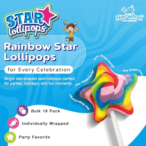 18 Pcs Individually Wrapped Rainbow Star Lollipops Swirl for Kids Goody Bag - style: Star